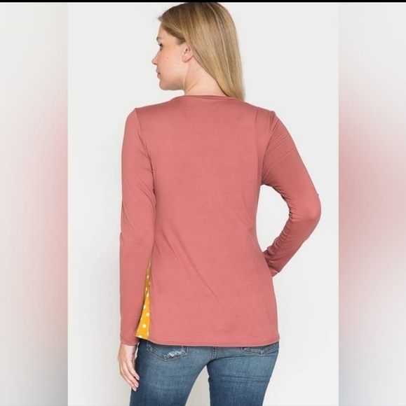 Querencial Maternity Soft Stretchy Color Block Dot Print Front Tie Knot Top - Picture 5 of 8